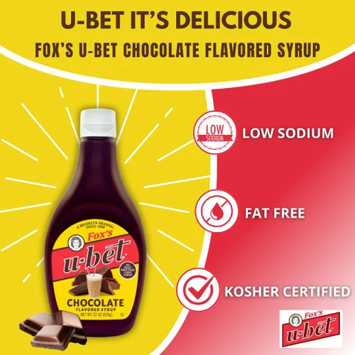 Vista 3 de Botella de jarabe FOX'S U-BET, Certificado Kosher, Original de Brooklyn, Sin Grasa (Paquete de 1, Chocolate)