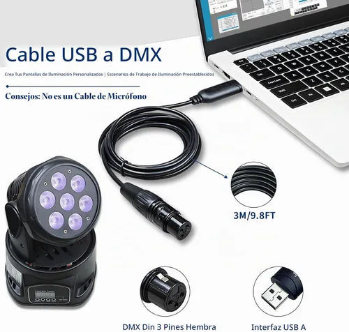 Vista 2 de Cable adaptador de interfaz USB a DMX con chip FT232RNL compatible con Freestyler/QLC+/ Dmxcontrol/Soundswitch/Lightkey/Lightjams (10FT/3M)