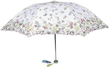 Vista 4 de Paraguas plegable de viaje ligero para dama, protección UV UPF 50+ tamaño compacto con parte inferior negra mantiene más fresco en verano caliente.