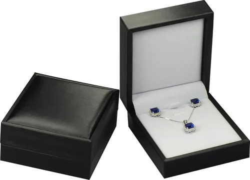 Vista 2 de Conjunto de pendientes de collar de color negro Caja de regalo suave al