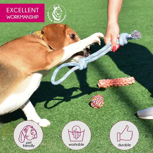 Vista 5 de Pets&Goods Juguetes masticables de cuerda – Paquete de 13 juguetes duraderos de algodón para cachorros y perros pequeños – Juguetes de cuerda