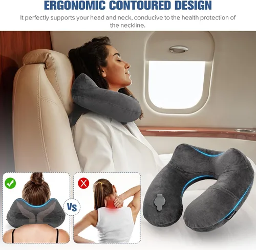 Vista 2 de Rewondah Almohada inflable de viaje para avión dormido, almohada inflable para el cuello para viajar en avión con funda lavable, almohada de viaje