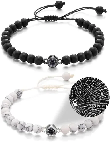 Vista 2 de I Love You - Pulseras a juego en 100 idiomas, regalos para parejas para mis hombres, novio, novia, marido, mi amor, alma gemela, prometida, regalo