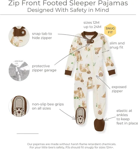 Vista 250 de Burt's Bees Baby - Pijama de una pieza para bebé, mameluco para dormir y jugar, algodón 100% orgánico, cremallera frontal