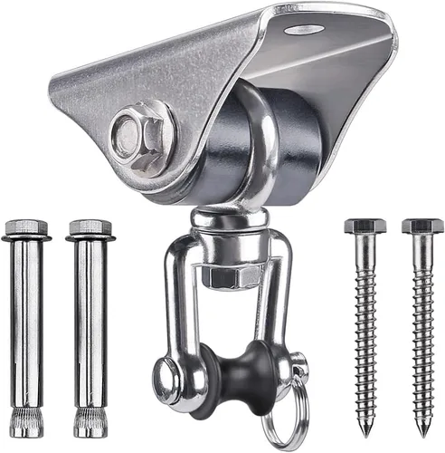 Vista 10 de SELEWARE - Ganchos de techo de acero inoxidable resistentes, 1 paquete 180° Swivel Ceiling Mount Swing Hardware for Porch Swing Set Hammock Chair