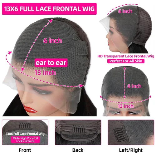 Vista 2 de Lemoda Peluca de encaje frontal completo de 13 x 6 pulgadas, pelucas de cabello humano lacio HD transparente de encaje sin pegamento, peluca