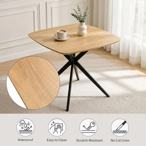 Vista 3 de HIPIHOM Oak Dining Table for Small Spaces, Solid Wood Kitchen Table for 2-4