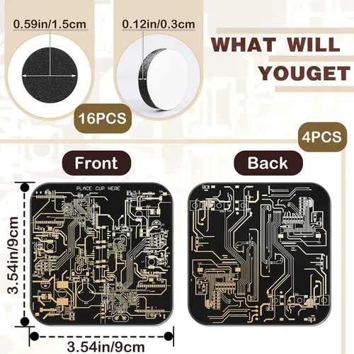 Vista 2 de Nuenen 4 Piezas de Posavasos de Tablero de Circuito PCB para Bebidas, Posavasos de Tablero de Circuito de Oro por Inmersión, Diseño de PCB