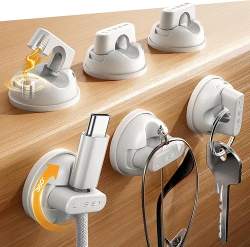 Vista 10 de LISEN - Paquete de 6 soportes giratorios para cables para mesita de noche, clips magnéticos giratorios de 360°, organizador de cable adhesivo fuerte