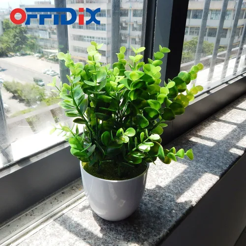 Vista 6 de OFFIDIX - Plantas artificiales de plástico con macetas de eucalipto para decoración en el hogar, oficina, planta de plástico sintético con macetas