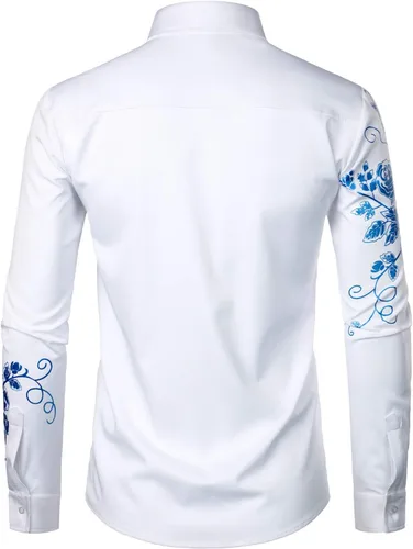 Vista 3 de ZEROYAA Camisas de vestir de manga larga con botones y estampado floral de rosas para hombre