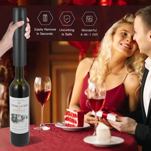 Vista 3 de VIDYSUFYR Juego de abridor eléctrico de botellas de vino con base de carga, negro, abridor automático de botellas de vino con luz LED, kit