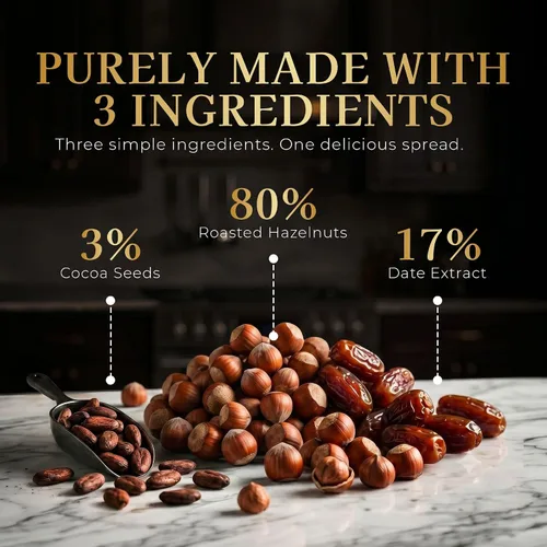 Vista 3 de 314 Hazelnut Bliss Premium Cacao Avellana para untar, 80% avellanas tostadas, endulzado con dátiles, 3 ingredientes, sin aceite de palma, 9.3 oz