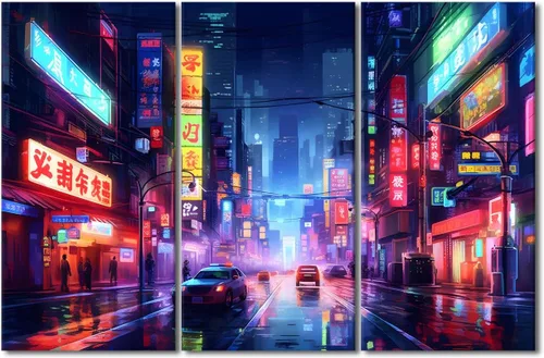 Vista 9 de Lienzo decorativo para pared de sala de estar, lienzo Cyberpunk, decoración de pared de 3 paneles, decoración de pared para el hogar, dormitorio