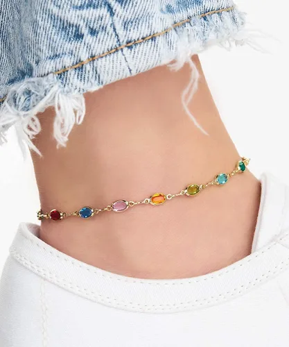 Vista 9 de Barzel Tobillera baguette bañada en oro de 18 quilates y cristal multicolor