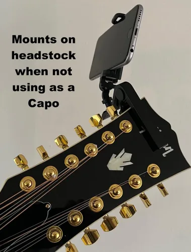 Vista 2 de Smart-Po Cejilla de guitarra para teléfono inteligente Abrazadera de cuello compatible con Android y iPhone Soporte para teléfono celular Ayuda