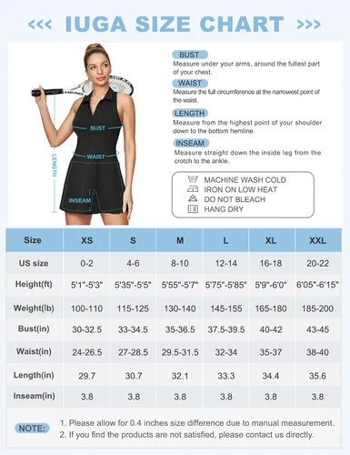 Vista 6 de IUGA Vestido de tenis para mujer, vestidos de entrenamiento de golf con pantalones cortos debajo de brasier integrado, vestido atlético con bolsillos