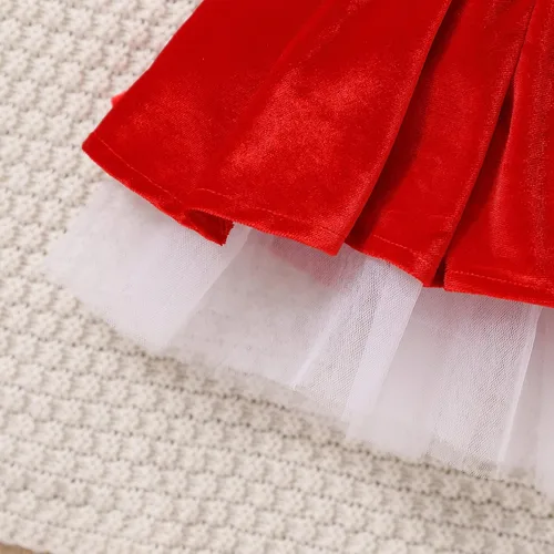 Vista 7 de ZIYIXIN Vestido de terciopelo de Navidad para niña pequeña, vestido de tul de princesa roja con sombrero de Papá Noel, trajes lindos para fiesta