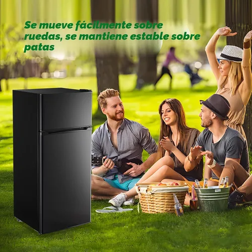 Vista 4 de DEMULELR - Mini refrigerador pequeño de 4.5 pies cúbicos con congelador, mini refrigerador negro de dos puertas con cajón para verduras y espacio