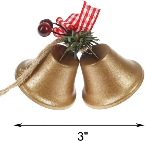 Vista 2 de Adornos de campanas de Navidad, 6 piezas de campanas doradas colgantes, campanas artesanales para decoración de Navidad Dorado