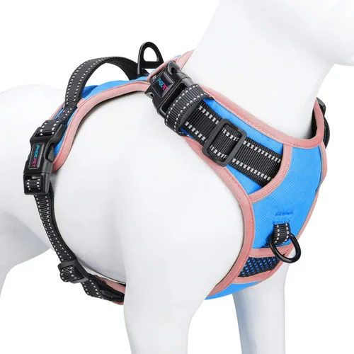 Vista 17 de Arnés para perro sin tirones, chaleco para perro reflectante ajustable de colores únicos, con asa de entrenamiento suave y clips de metal