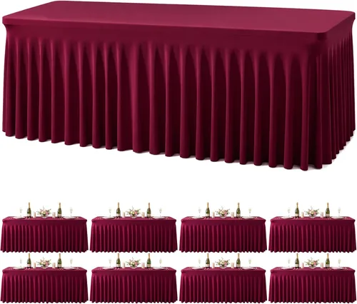Vista 46 de Paquete de 2 manteles color azul bebé para mesas rectangulares de 6 pies, mantel ajustable de elastano, fundas de mesa elásticas de 6 pies, manteles