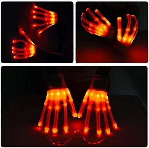 Vista 3 de Guantes de mano de esqueleto iluminados, modos de ajuste, guantes LED, nuevos divertidos y geniales recuerdos de fiesta, juguetes geniales, regalos