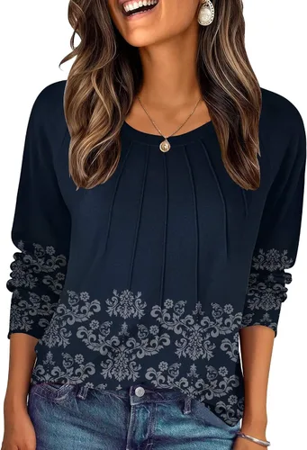 Vista 13 de Zeagoo Blusas de otoño para mujer, camisas de manga larga, blusas casuales de algodón, blusas plisadas elegantes 2025