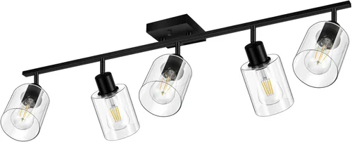 Vista 11 de Accesorios de iluminación de riel de techo para cocina, luces de pared negras de 2 luces, iluminación LED moderna con pantalla de vidrio, cabezal