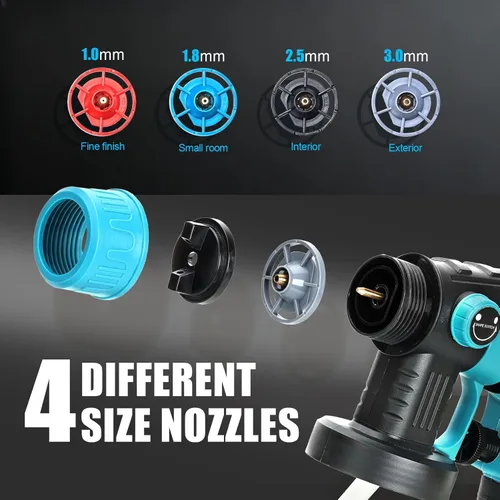 Vista 2 de Pulverizador de pintura inalámbrico para batería de 20V de Makita, pistola de pintura manual con 3 patrones de pulverización y 4 boquillas, ideal