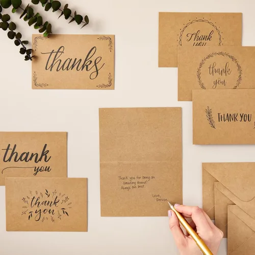 Vista 2 de Tarjetas de felicitación en papel Kraft marrón, THANK YOU