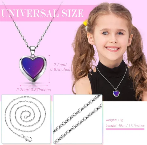 Vista 5 de Valentines Heart Mood Locket Necklace Kid Locket Color Changing Necklace Photo Pendant Temperature Sensing Mood Necklace Stainless Steel Love