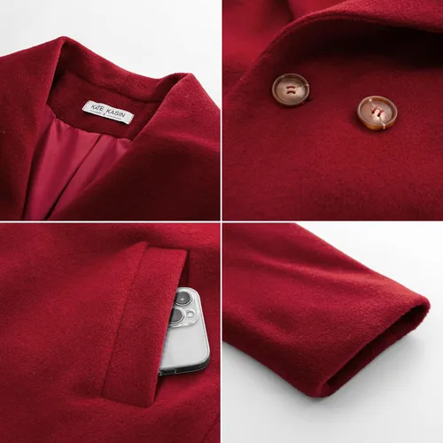 Vista 7 de Kate Kasin Abrigo de vestir para mujer, abrigo con cinturón, solapa de doble botonadura, abrigo de línea A, gabardina de otoño e invierno