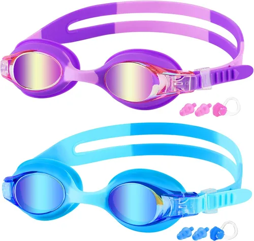 Vista 11 de COOLOO Gafas de natación para niños de 3 a 15 años, paquete de 2 gafas de natación para niños con cubierta para la nariz, sin fugas, antiniebla
