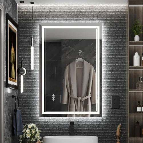 Vista 38 de Ratsamee Espejo de baño LED de 30x30 pulgadas con iluminación frontal y trasera (control independiente), espejo iluminado para pared de baño con 3