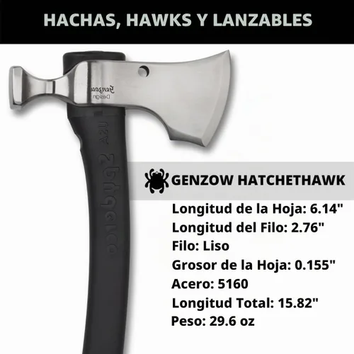 Vista 5 de Spyderco Genzow HatchetHawk Utility Tomahawk con cabeza de acero resistente 5160 y mango de aluminio de polipropileno de 15.82 pulgadas, incluye