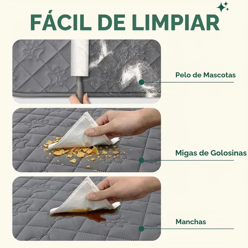 Vista 3 de Funda impermeable de 4 plazas para perros, manta acolchada con estampado de patas para sofá y cama de 4 cojines, resistente al pelo de mascotas Gris