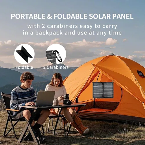 Vista 5 de Panel solar plegable de 10W, cargador solar portátil con salidas USB duales, eficiencia de conversión del 25% alta, paneles solares, controlador
