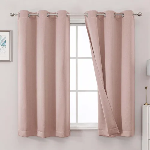 Vista 44 de OWENIE Cortinas 100% opacas de 63 pulgadas de largo, 2 paneles para dormitorio, sala de estar, cortinas superiores con ojales con aislamiento Negro