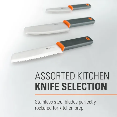 Vista 3 de GSI Outdoors Santoku - Juego de cuchillos de chef compacto de 6 piezas con tabla de cortar, fundas, botella de jabón y estuche de viaje
