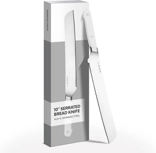 Vista 20 de Misen Cuchillo de Pan Dentado - Acero Japonés AUS8 de Alto Carbono - Perfecto para Alimentos Suaves, Pan, Pasteles y Frutas - Rebanador Versátil