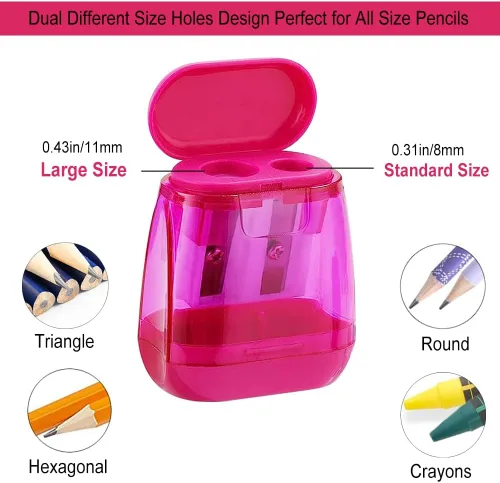Vista 2 de BOPART - Sacapuntas manuales de colores a granel, 24 sacapuntas de mano pequeños con doble agujero con tapa para niños y adultos en el aula