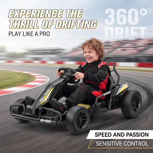 Vista 3 de Hikole 24V Electric Drift Go Kart with Backrest for Kids Ages 6-12, Black