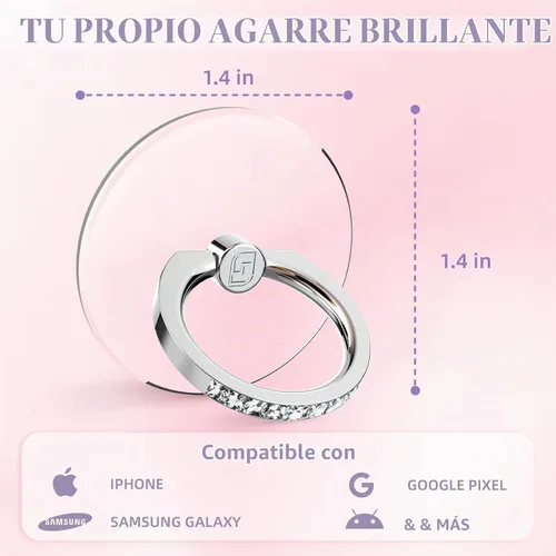 Vista 5 de Jsoerpay - Soporte transparente para anillo de teléfono, 2 piezas, soporte transparente para anillo de teléfono celular con diamante, agarre