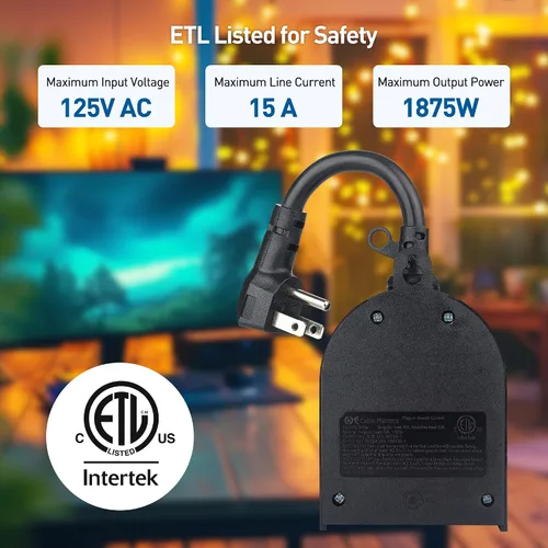 Vista 6 de Cable Matters - Enchufe con control remoto para interiores y exteriores, resistente a la intemperie, con dos tomas de corriente y enchufe plano