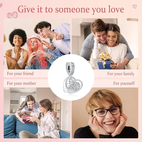 Vista 6 de NINGAN Dijes colgantes de plata de ley 925 con circonita cúbica de 16, 18, 21, 30, 40, 50, 60 años de amor, regalos de joyería para mujeres