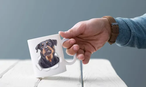 Vista 4 de Divertida taza de café Rottweiler – Taza de café de cerámica para perros – Regalo perfecto para los amantes de los perros – Bonita decoración