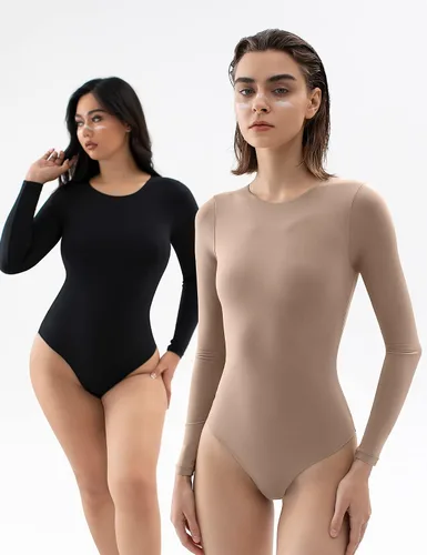 Vista 41 de PUMIEY Body de cuello redondo y manga larga con sensación de segunda piel para mujer, colección Smoke Cloud 01 Negro azabache