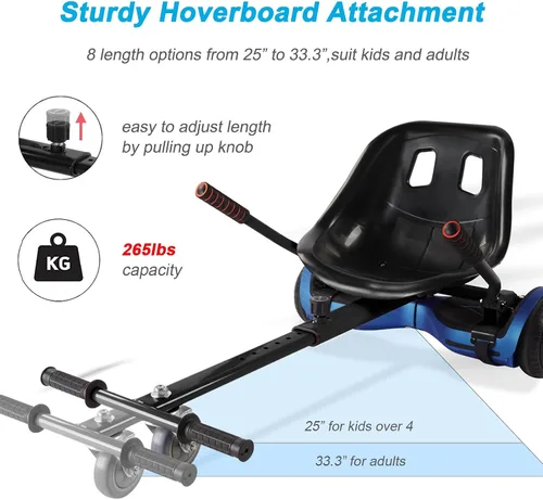 Vista 2 de Hishine Hoverboard Seat Attachment 265lbs Capacity, 26"-34.5" Adjustable Length Hover Board Go Kart Accessory w/Comfortable&Sturdy Seat,Go Cart