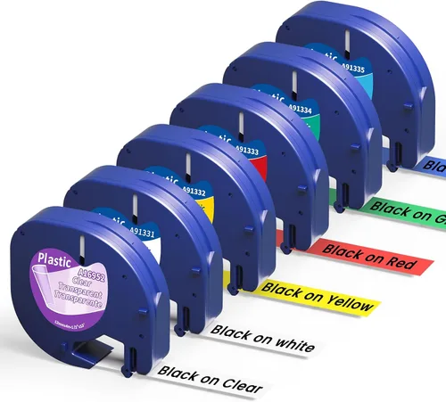 Vista 10 de 5-PK Black Label Tape Replace for Dymo Letratag Refills White on Black 12mm